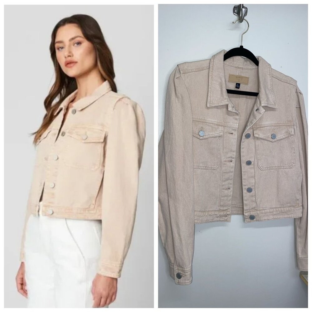 BlankNYC Beige Denim Jacket with Buttons and slim fit. - Picture 1 of 8